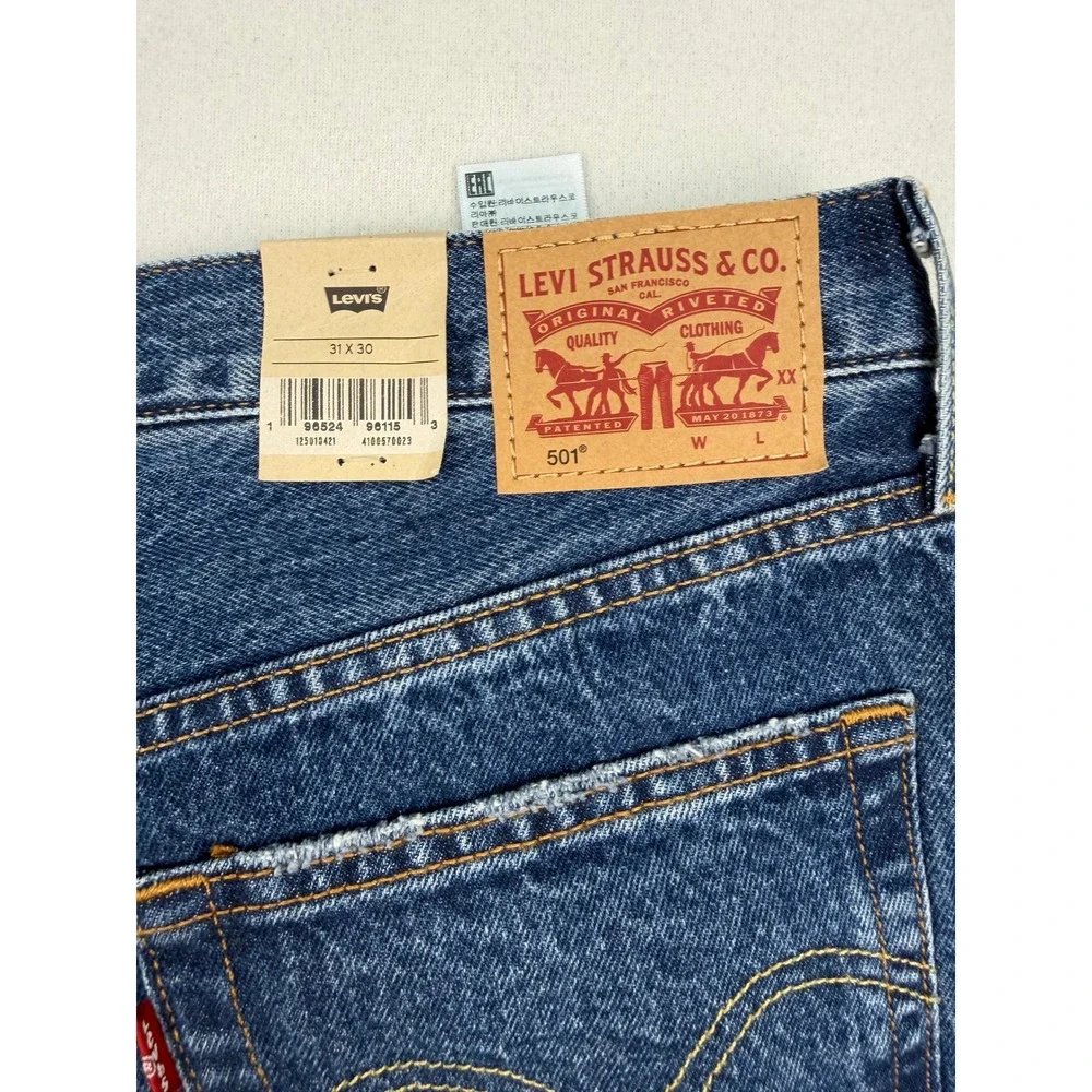 Levis 501 Original Fit Mens 31x30 Blue Distressed Straight Leg Jeans 00501-3249
